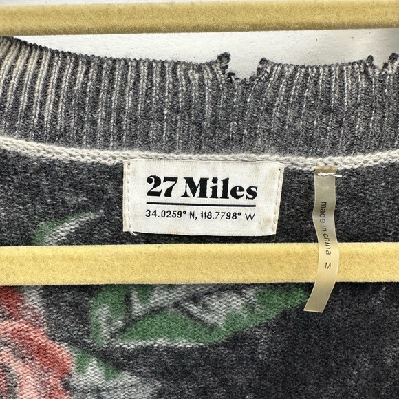 Anthropologie 27 Miles 100% Cashmere Rose Knit Gray Cardigan Button Front Size M - Picture 10 of 12